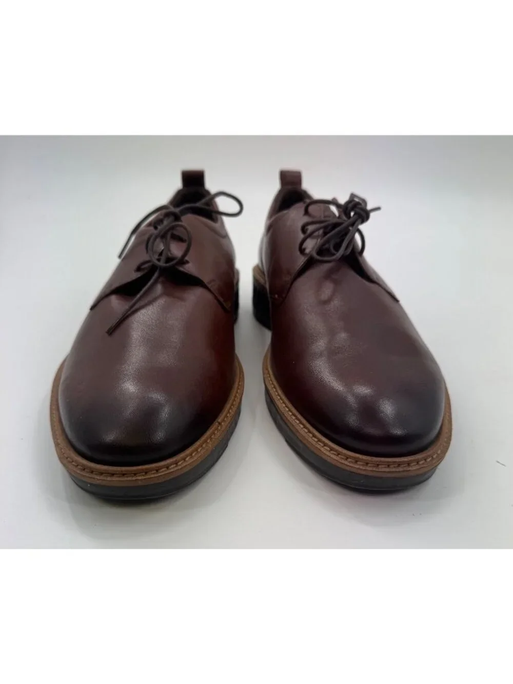 Ecco Mens Brown Leather Lace-Up Shoes EU 45 US 11 Rubber Sole Made In Portugal